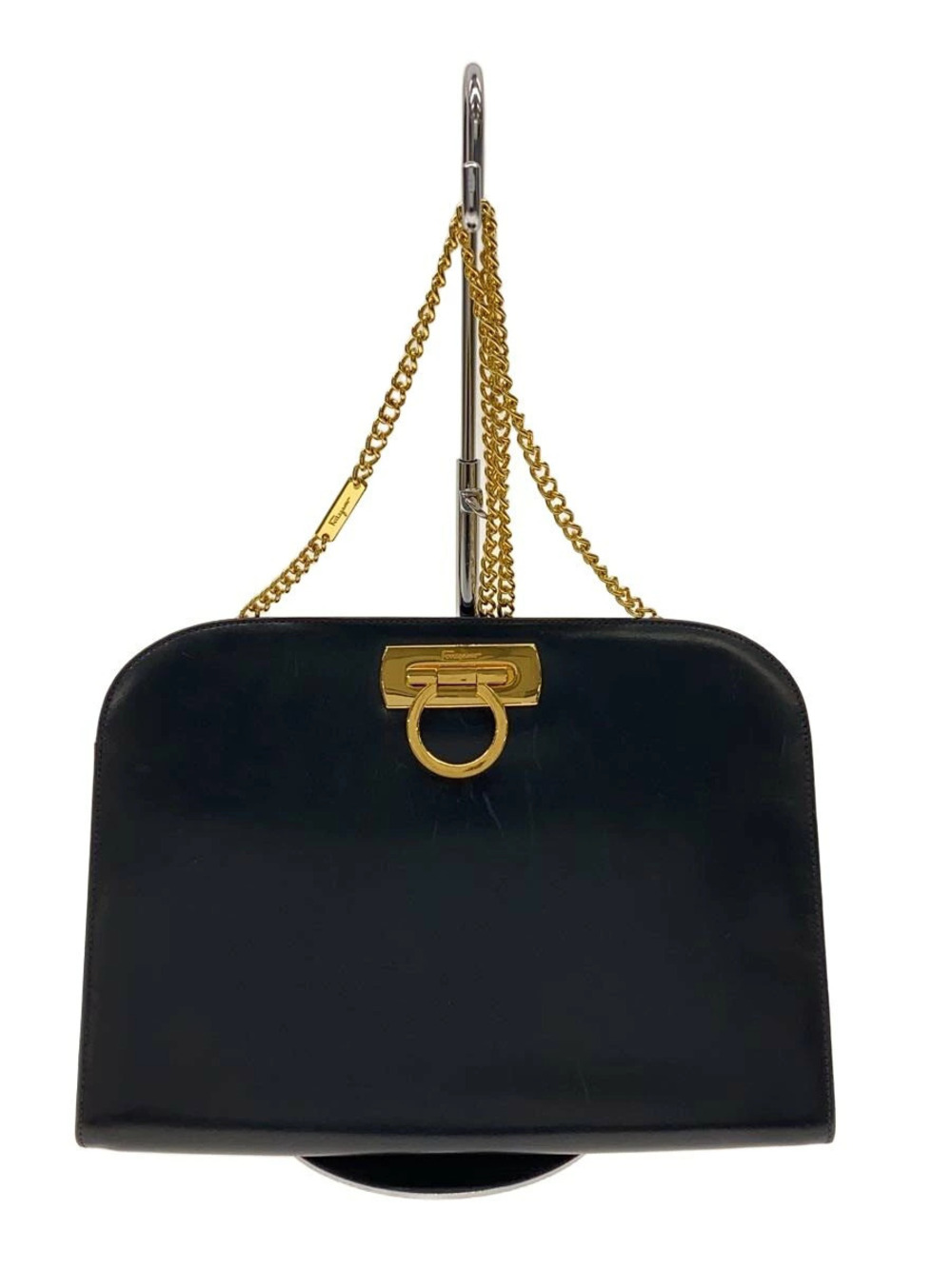 Salvatore Ferragamo Gancini chain shoulder bag leather Lady Diana Black